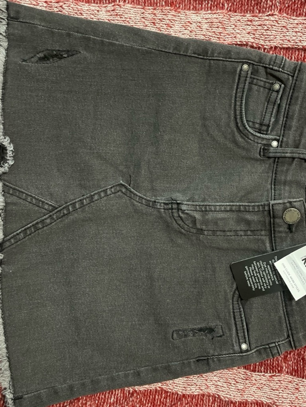 Girls' Black Denim Mini Skirt with Frayed Hem - Picture 1 of 3